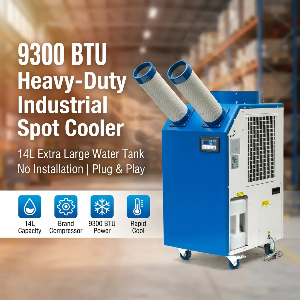 OEM 14L Stor Tank 2700W Strøm 9300BTU Roterende Kompressor Bærbar Spot Cooler Industriel klimaanlæg til værksted OEM 14L Stor Tank 2700W Strøm 9300BTU Roterende Kompressor Bærbar Spot Cooler Industriel klimaanlæg til værksted